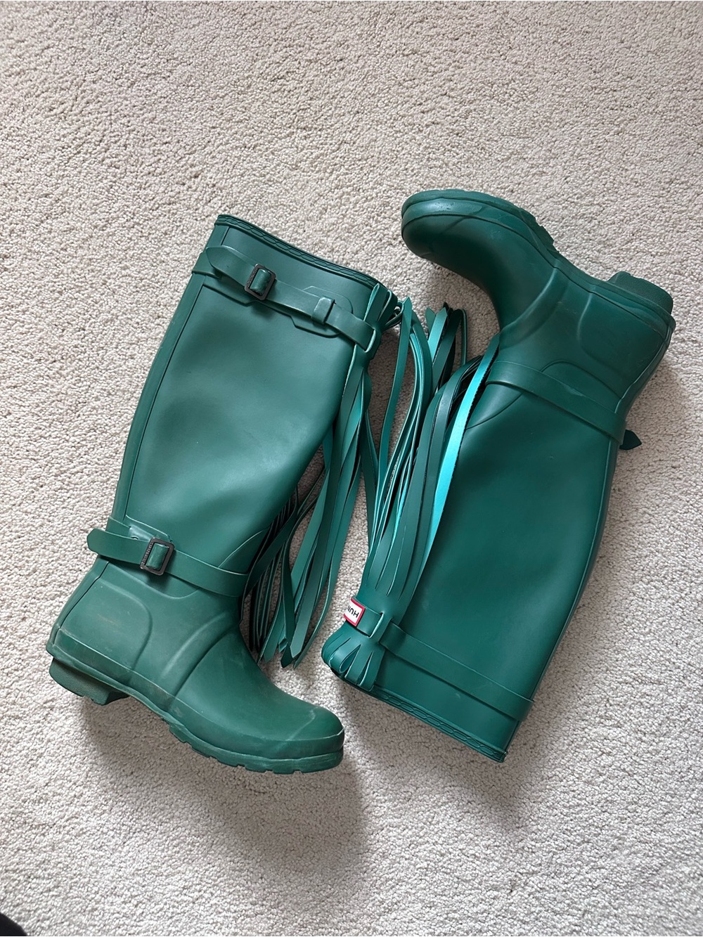 *rare* Hunter Green Tall Rain Boots with Tassles - Picture 2 of 11